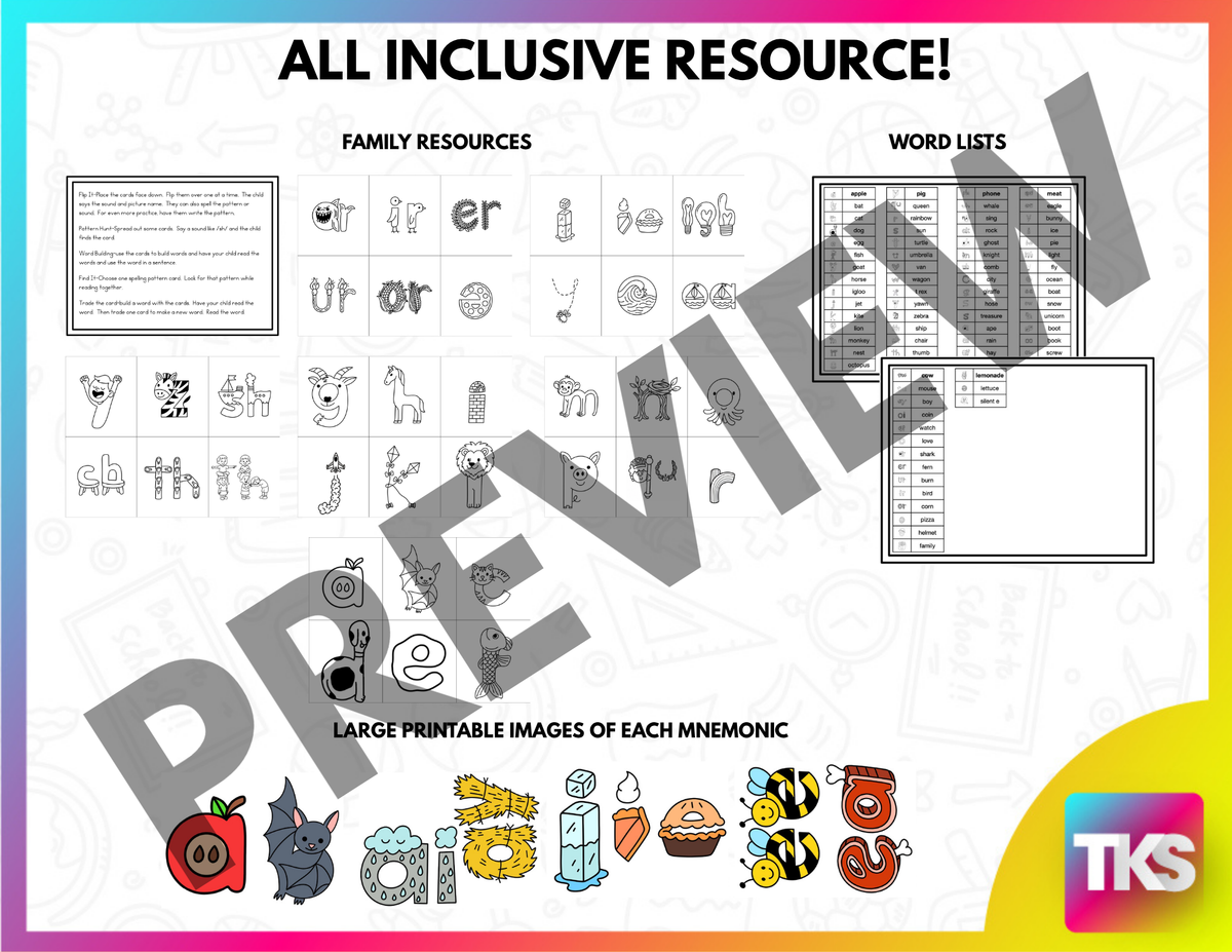 Phonics Activities & Worksheets-Embedded Mnemonics Sounds and Spellings-K–2