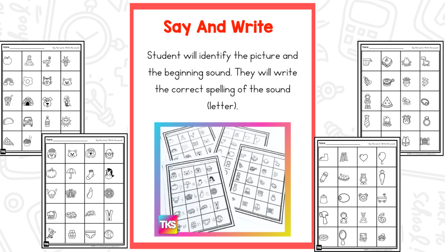See It! Say It! Spell It! Letters & Beginning Sounds Worksheets