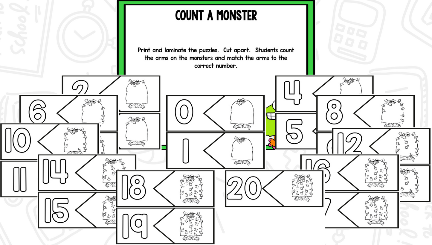 Monsters Blackline Math and Literacy Centers