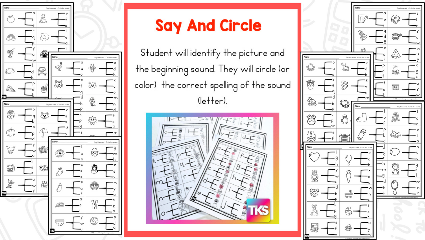 See It! Say It! Spell It! Letters & Beginning Sounds Worksheets