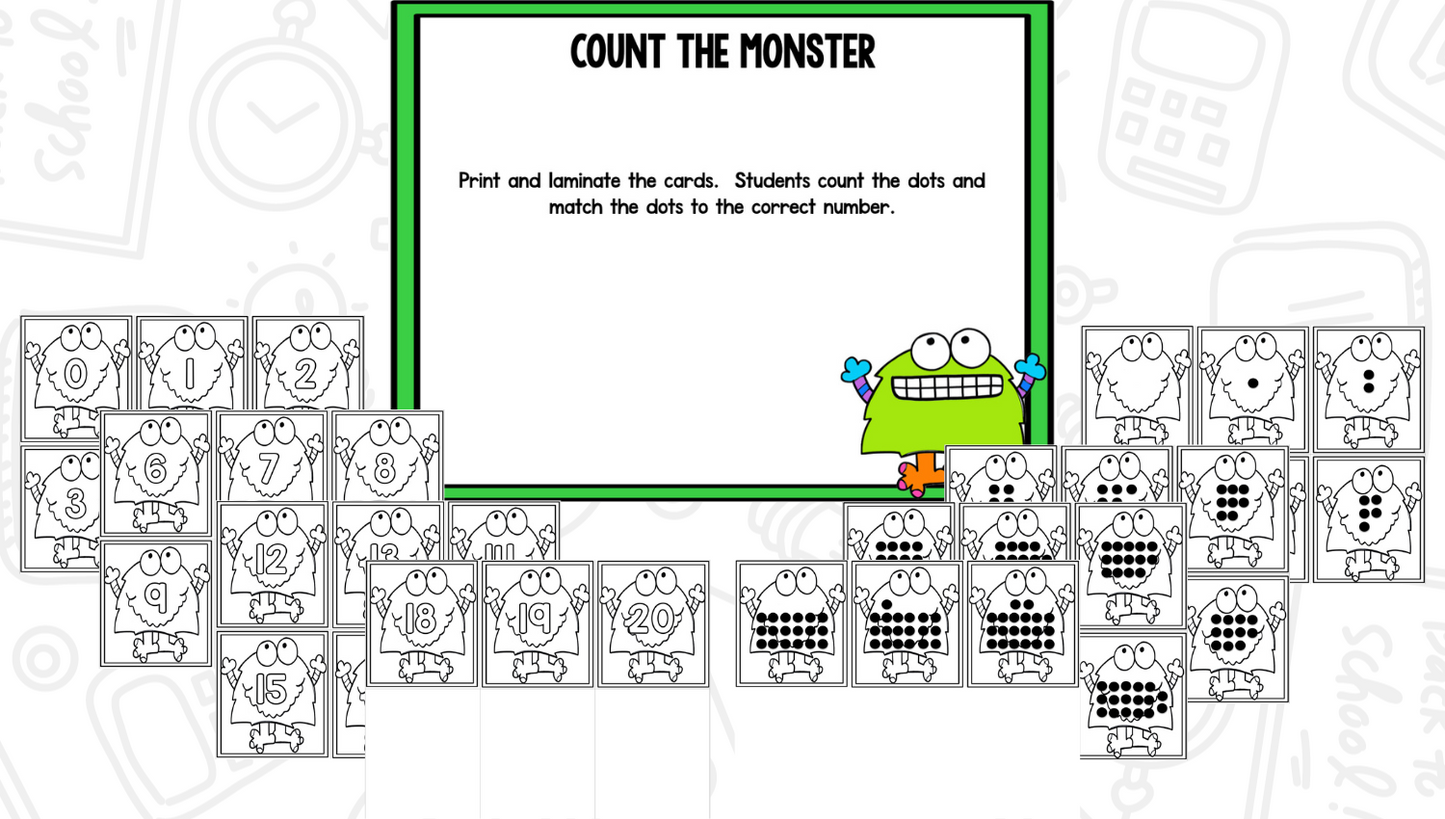 Monsters Blackline Math and Literacy Centers