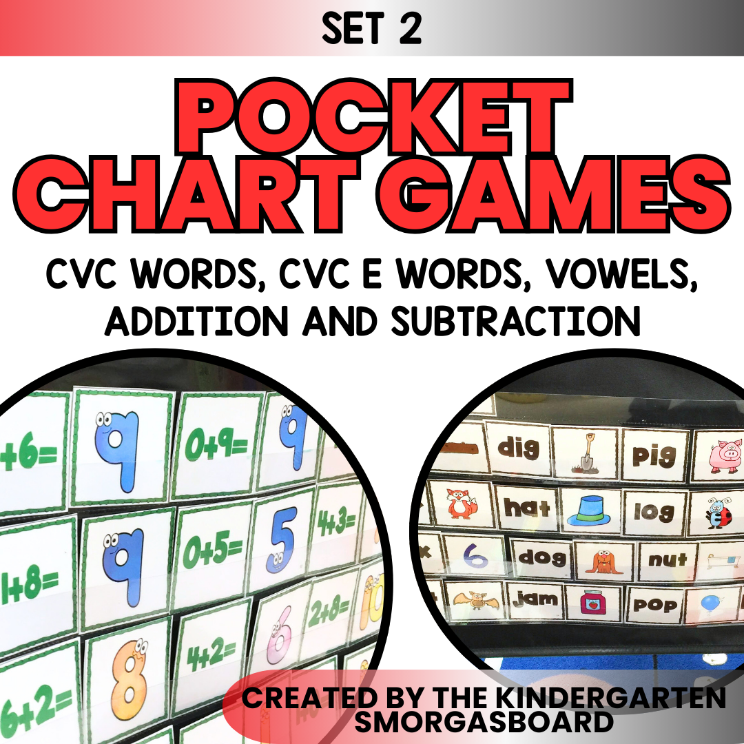 Pocket Chart Games-CVC WORDS, CVCE WORDS, ADDITION, SUBTRACTION
