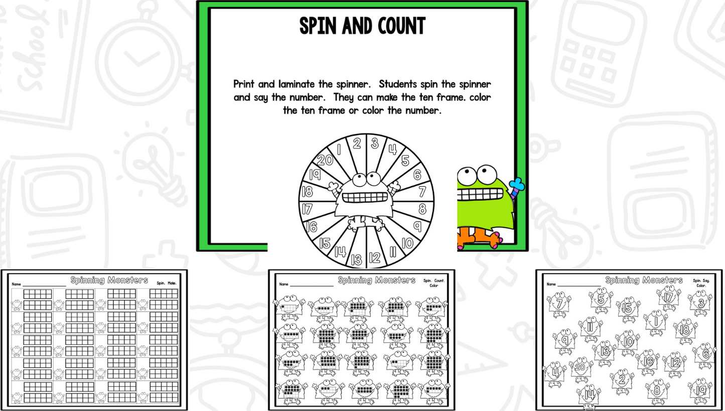 Monsters Blackline Math and Literacy Centers