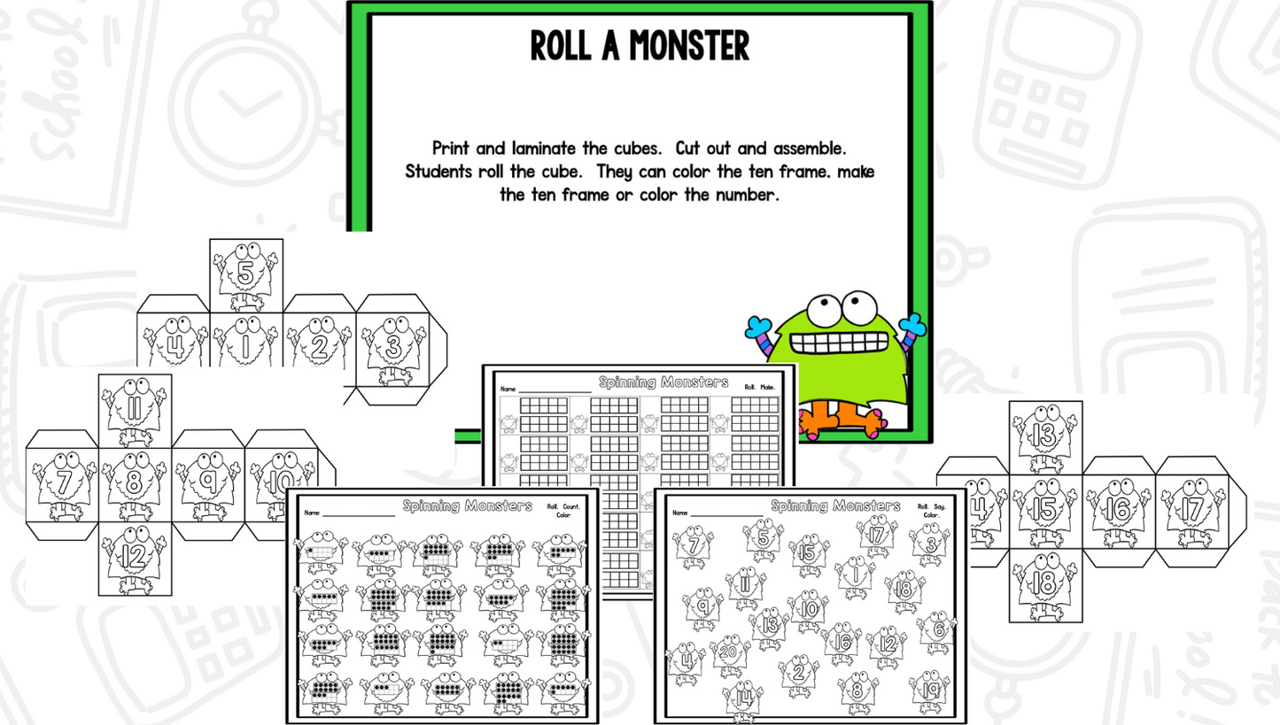 Monsters Blackline Math and Literacy Centers