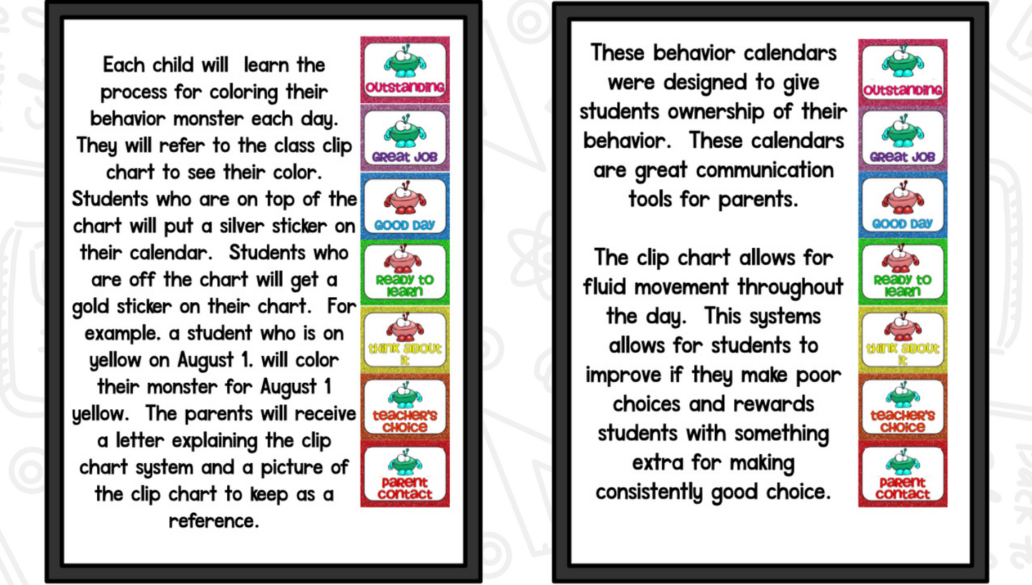 Behavior Calendar and Clip Chart (Monster Theme)