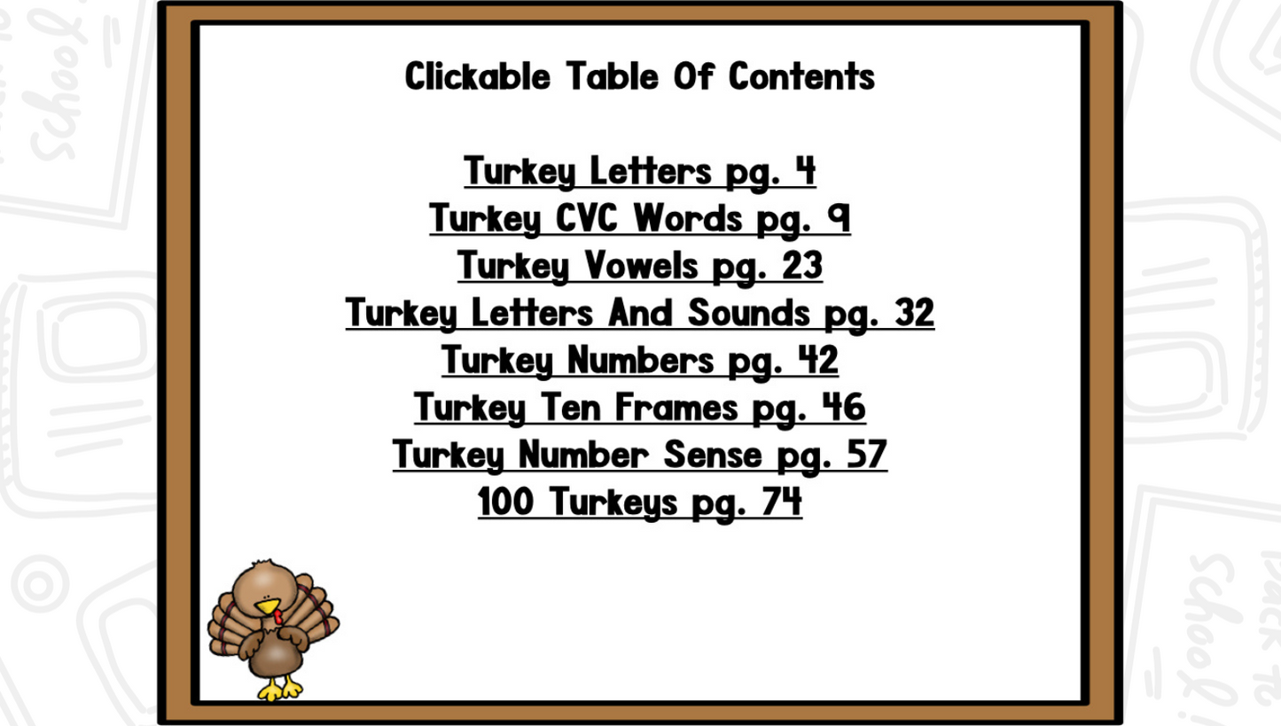 Turkeys: Blackline Thanksgiving Math and Literacy Centers