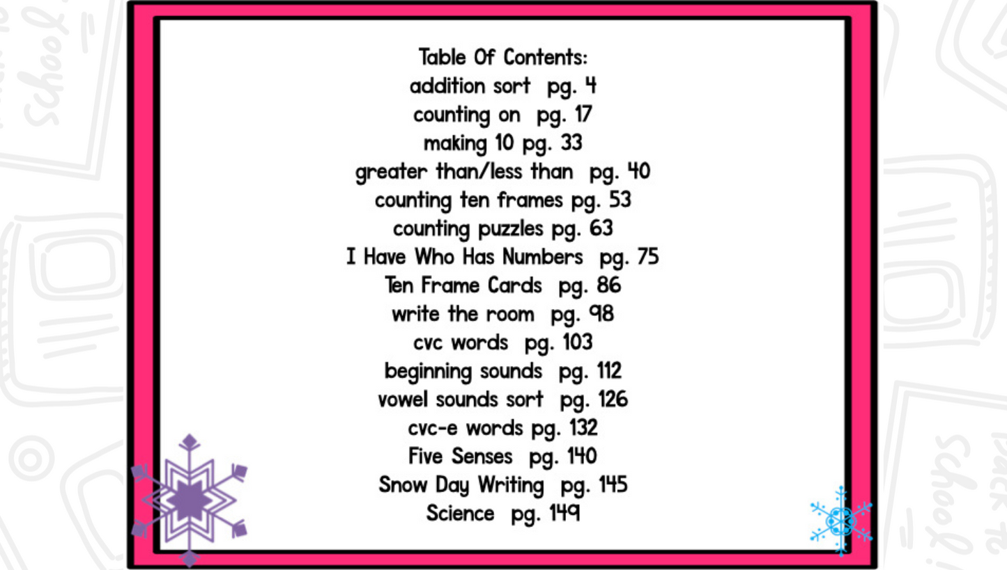 Snow! A Winter Math and Literacy Unit