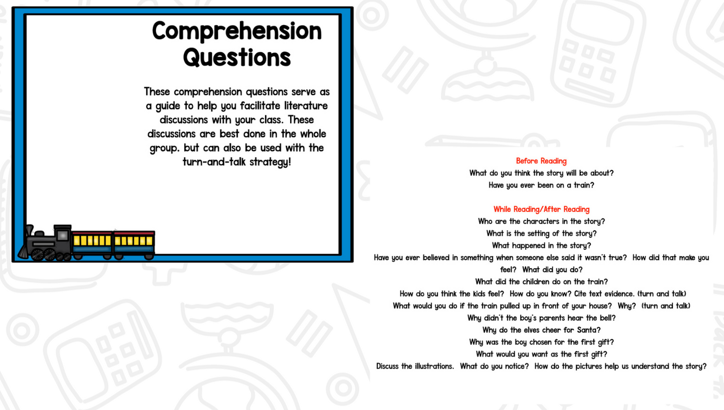 Polar Express Bundle - Comprehension Lessons, Activities, PLUS Center Activities Kindergarten