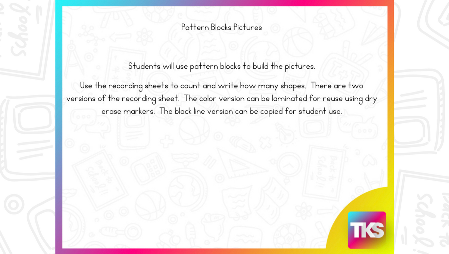 Build It Up! August/Back To School Pattern Block and Counting Cube Mats