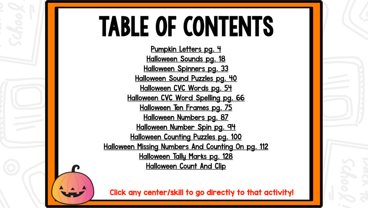October Centers for Kindergarten | 13 Halloween Math & Literacy Games