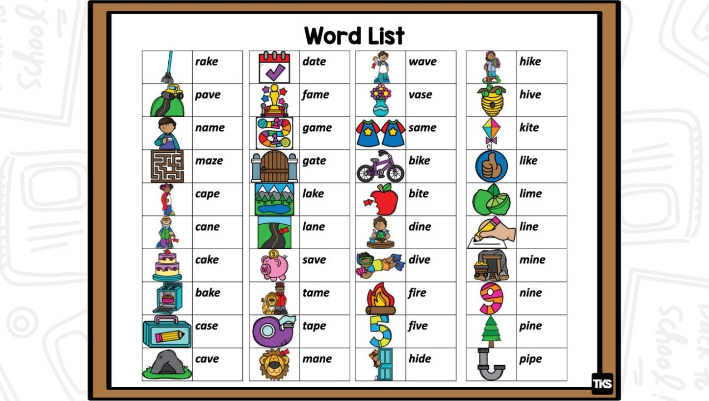 Large CVC-E Word Picture Cards