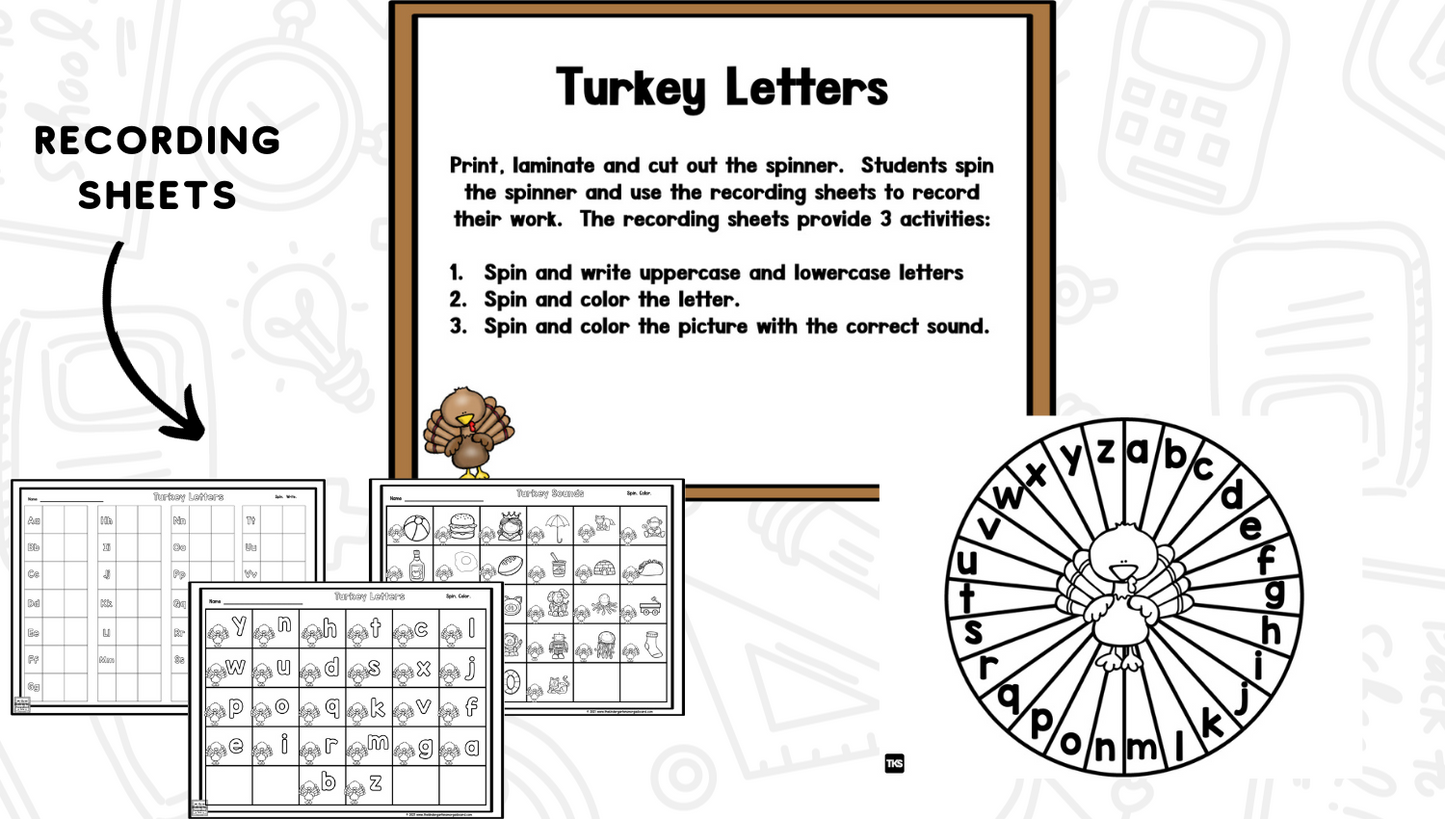 Turkeys: Blackline Thanksgiving Math and Literacy Centers