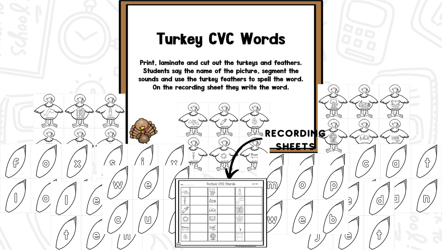 Turkeys: Blackline Thanksgiving Math and Literacy Centers