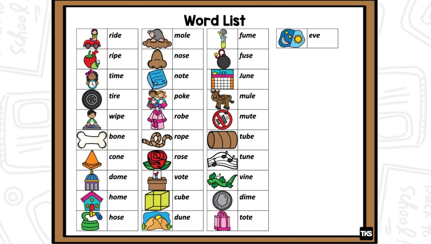 Large CVC-E Word Picture Cards