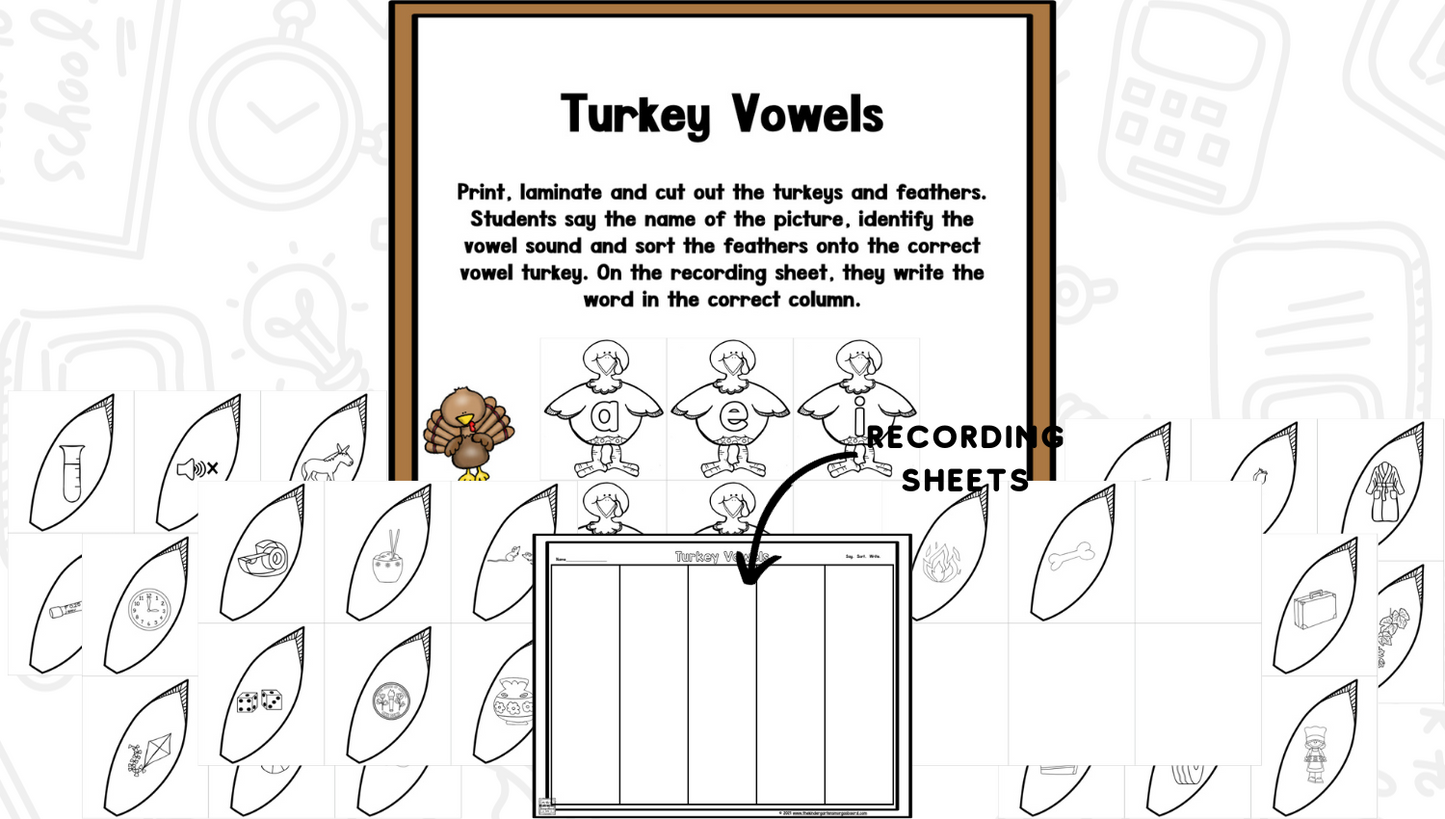Turkeys: Blackline Thanksgiving Math and Literacy Centers
