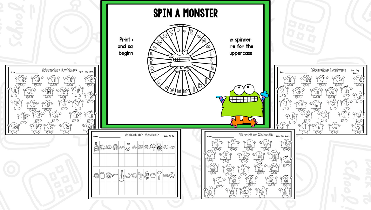 Monsters Blackline Math and Literacy Centers