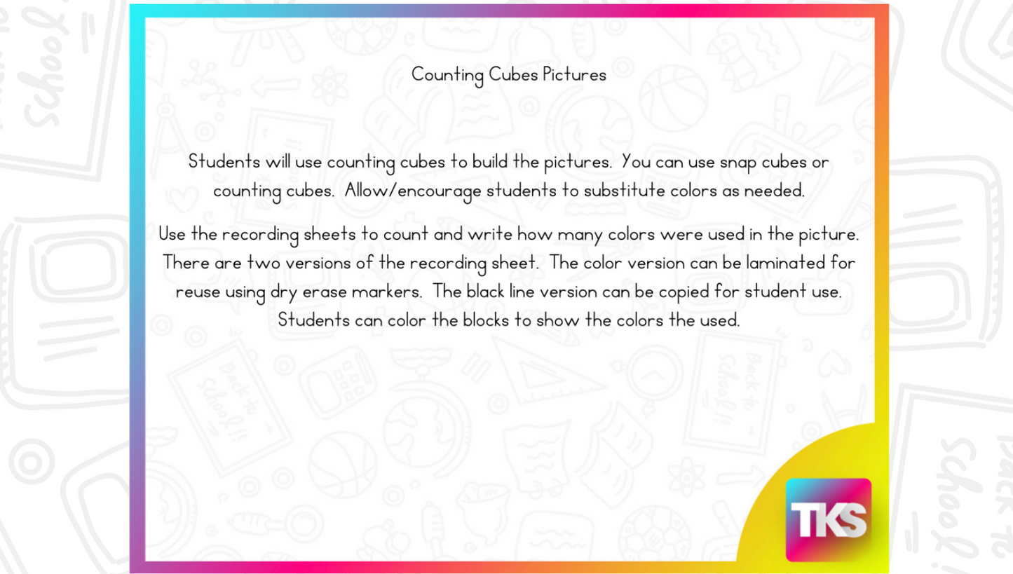 Build It Up! August/Back To School Pattern Block and Counting Cube Mats