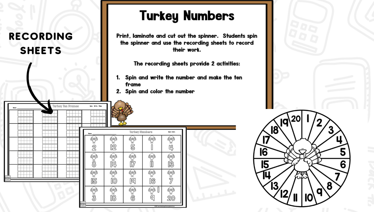 Turkeys: Blackline Thanksgiving Math and Literacy Centers