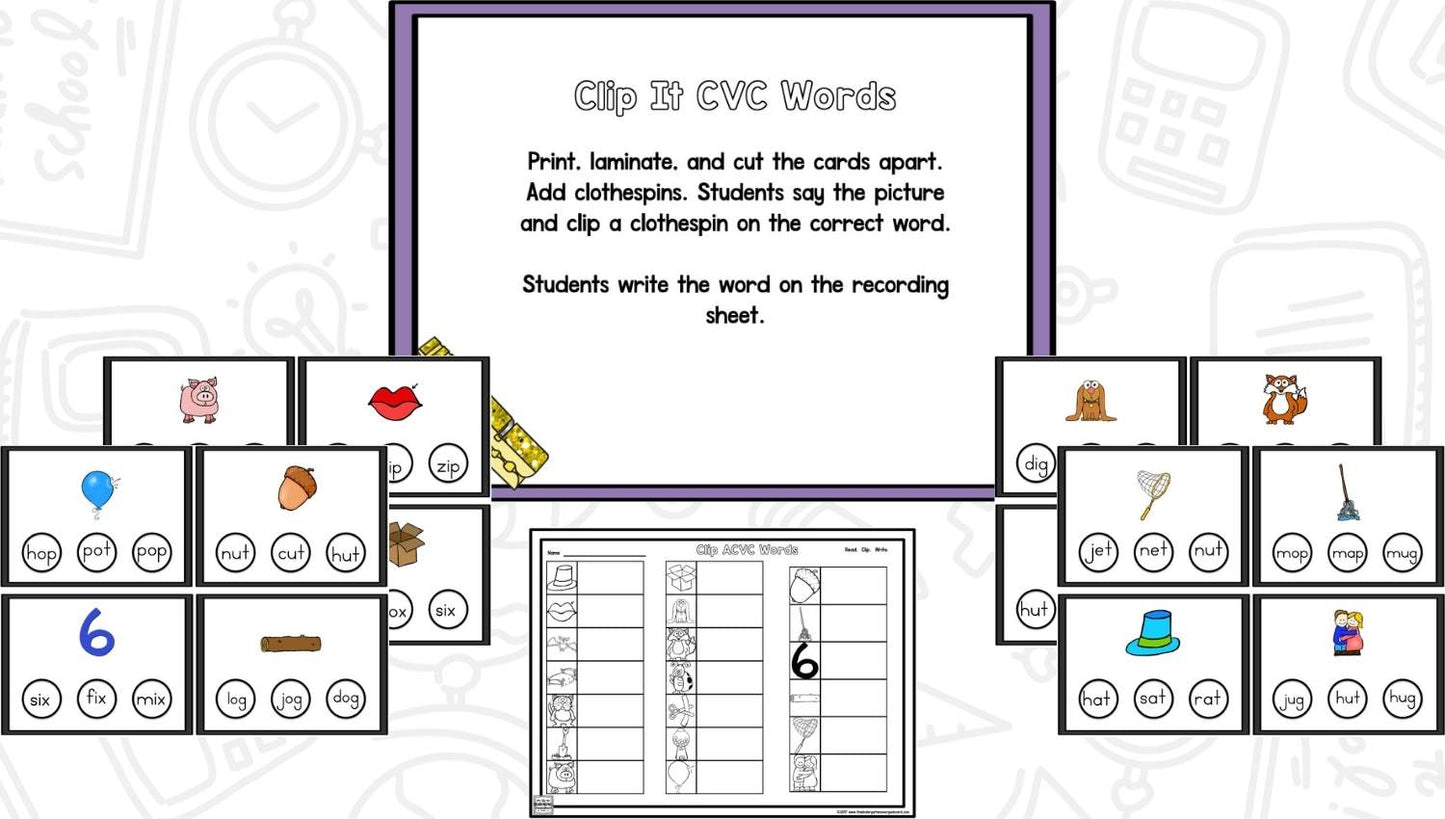 Clip It! Learn It! Math and Literacy Centers