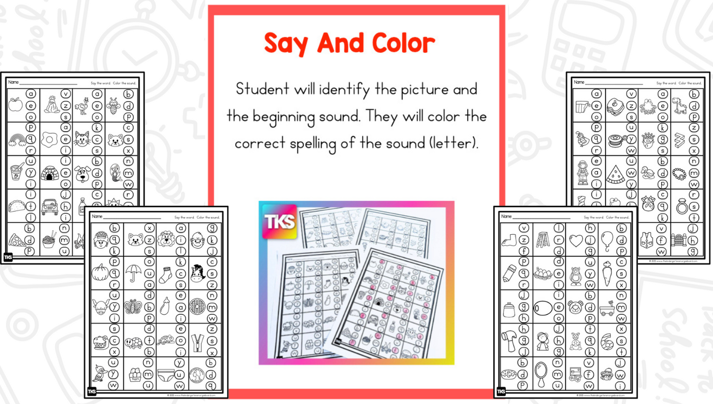 See It! Say It! Spell It! Letters & Beginning Sounds Worksheets