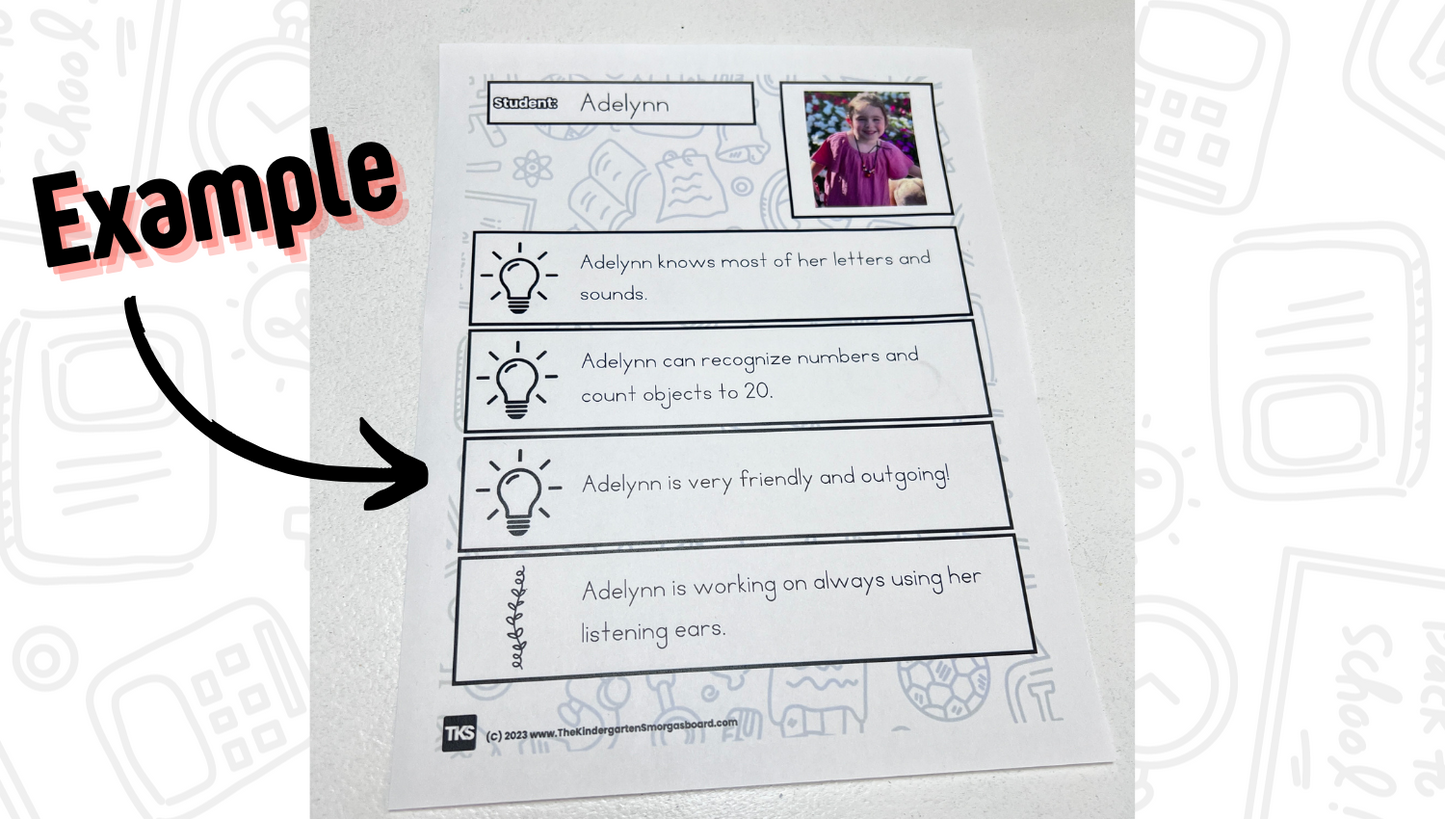 Parent Teacher Conference Forms: Editable Forms