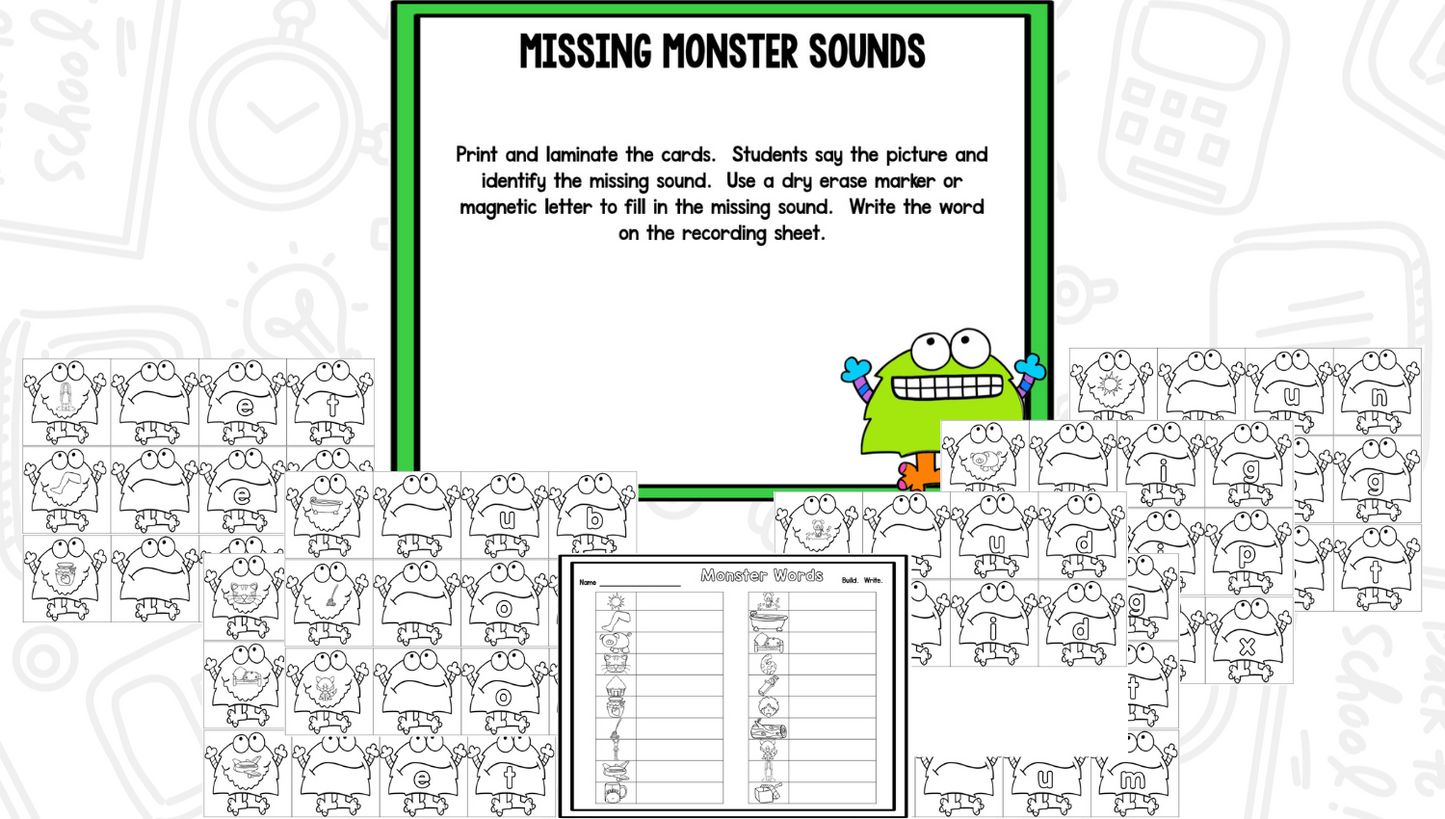 Monsters Blackline Math and Literacy Centers
