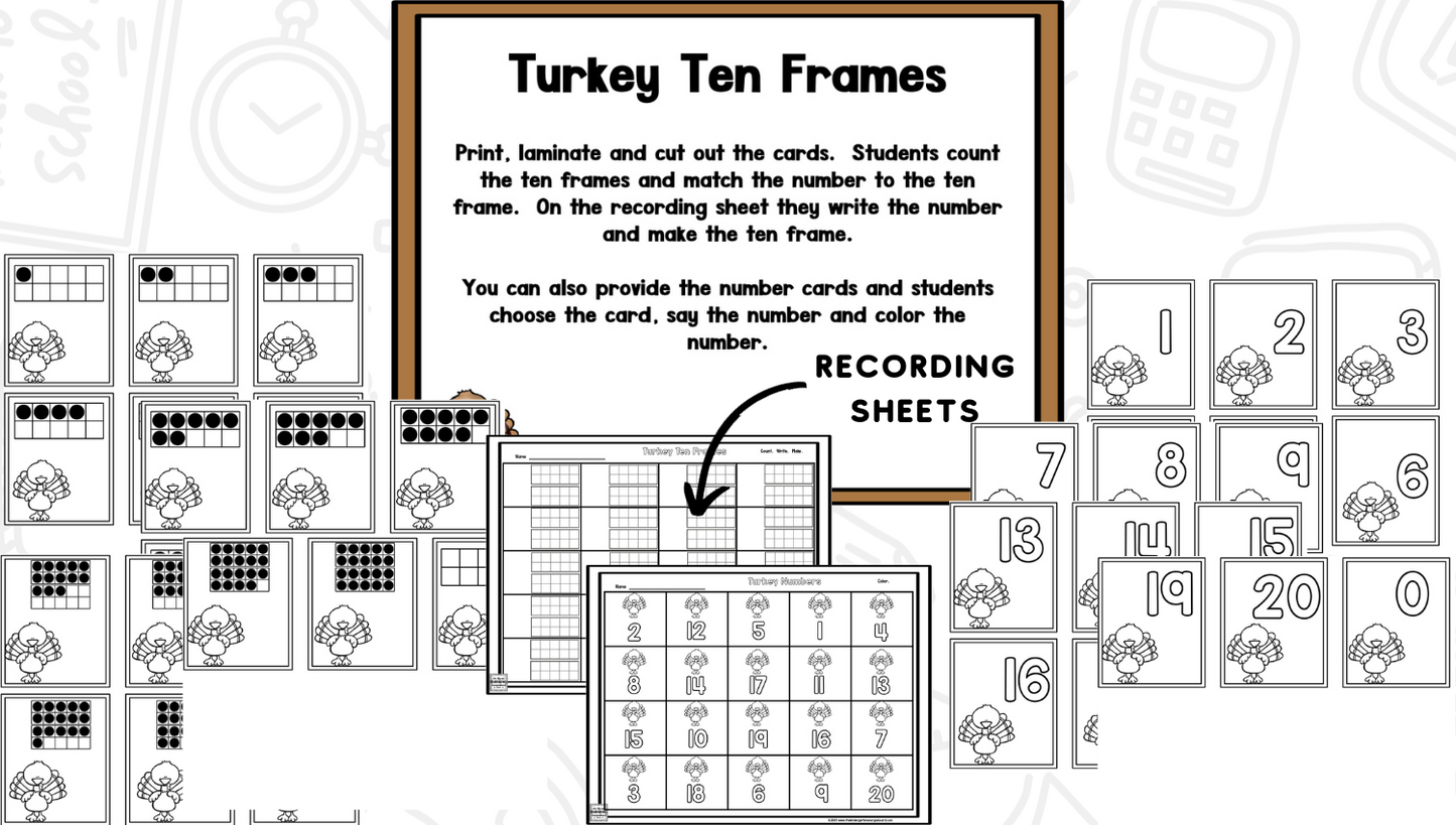 Turkeys: Blackline Thanksgiving Math and Literacy Centers