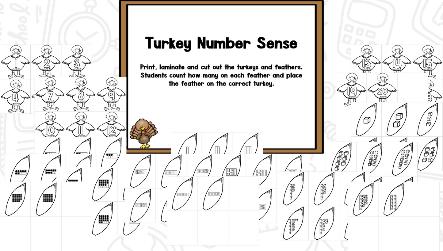 Turkeys: Blackline Thanksgiving Math and Literacy Centers