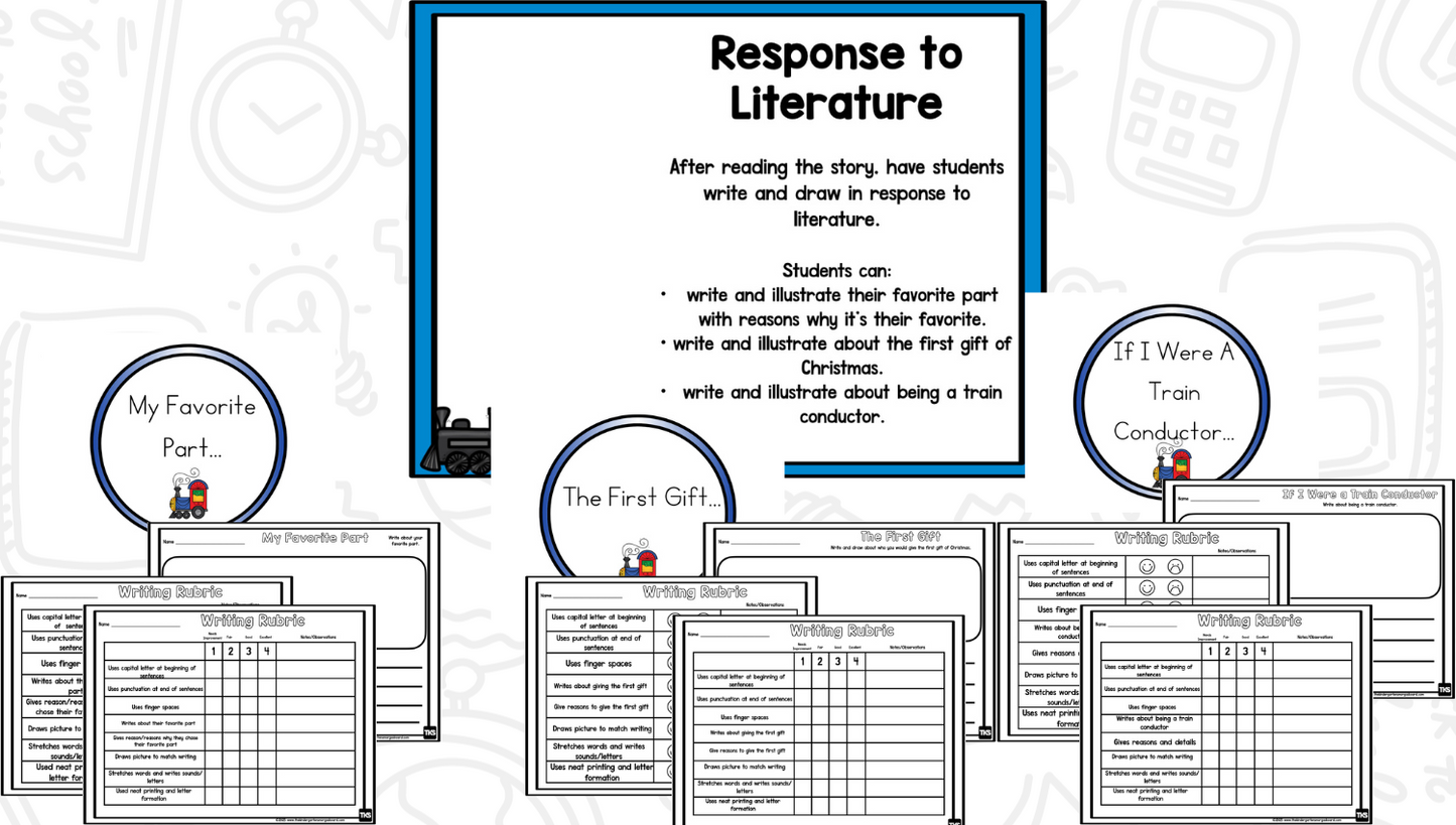 Polar Express Bundle - Comprehension Lessons, Activities, PLUS Center Activities Kindergarten