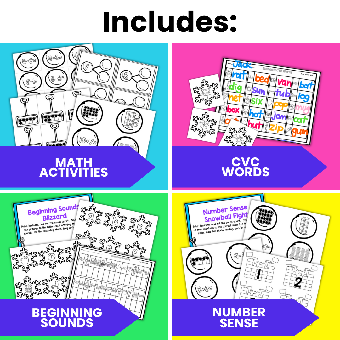 Blizzard! Blackline Snow-Themed Math and Literacy Centers