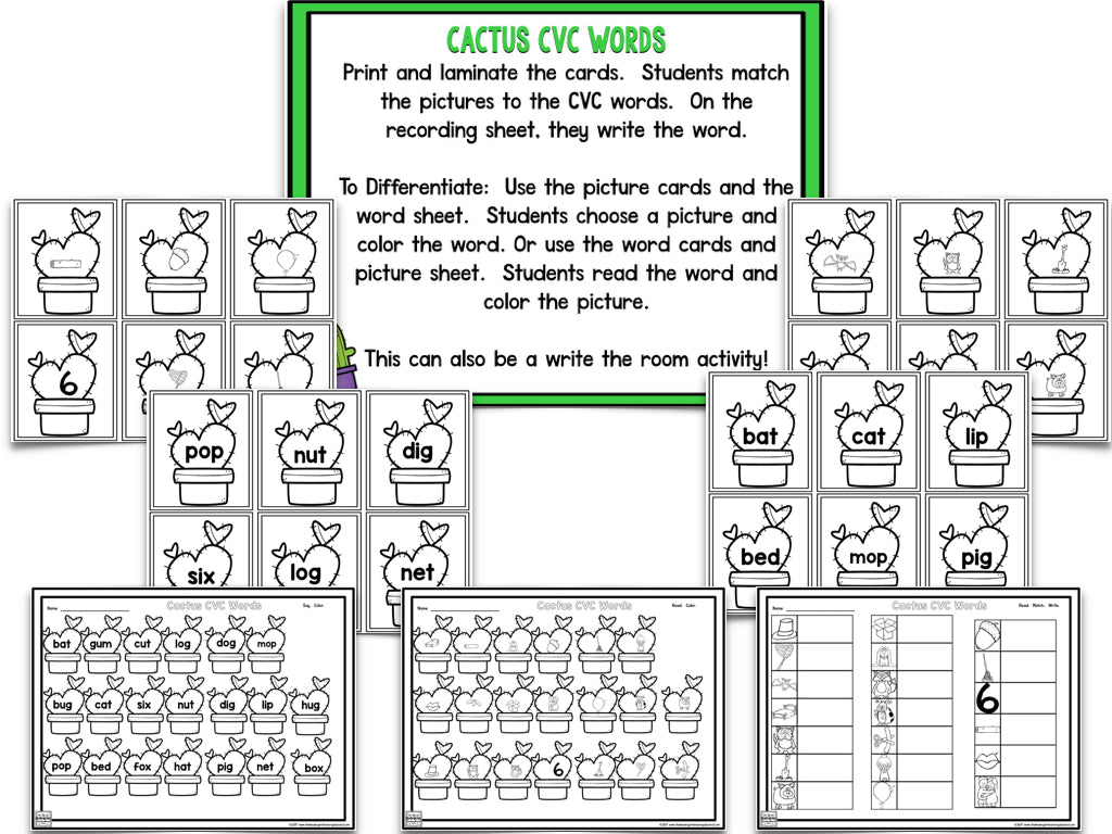 Cactus Blackline Math and Literacy Centers for the Whole Year!