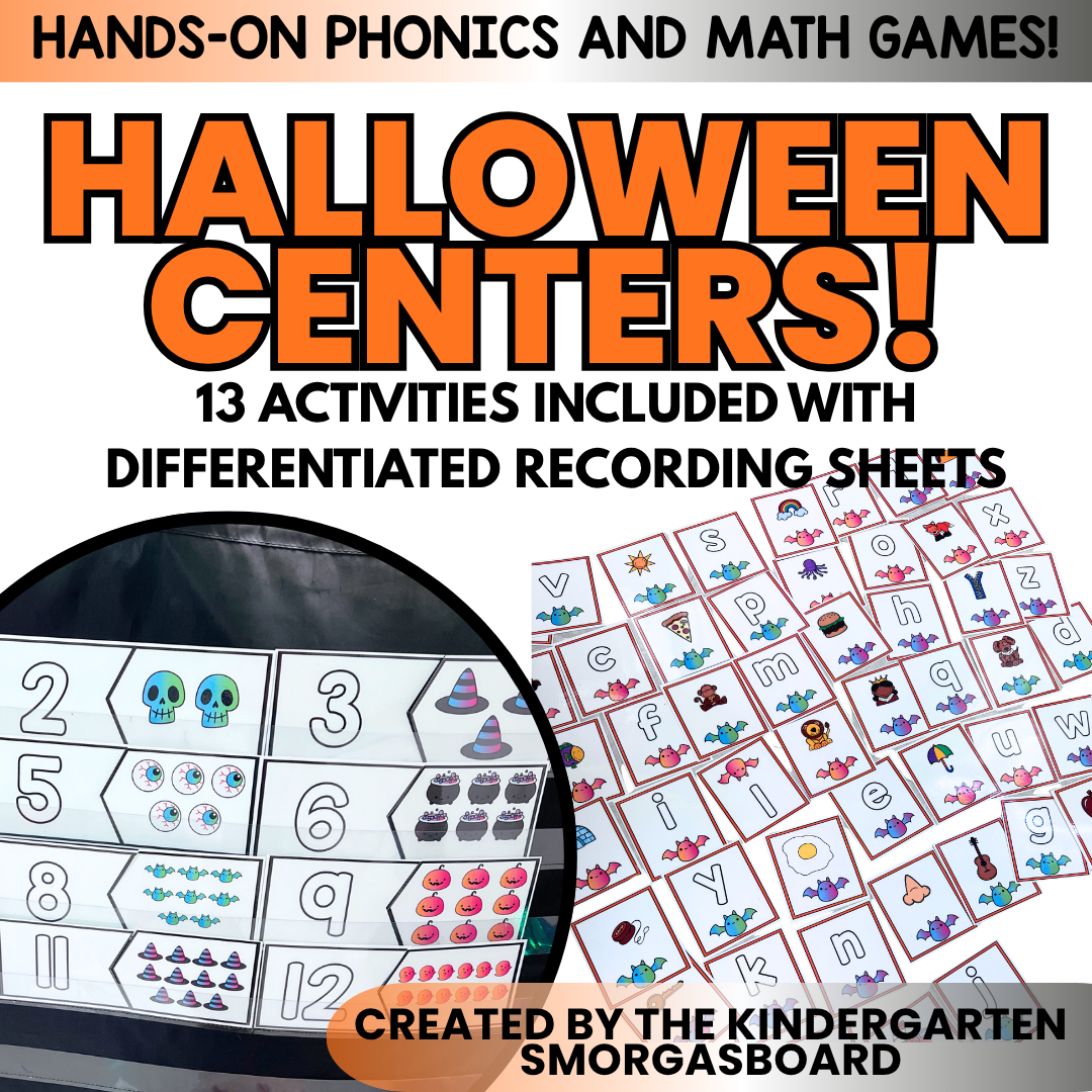 October Centers for Kindergarten | 13 Halloween Math & Literacy Games