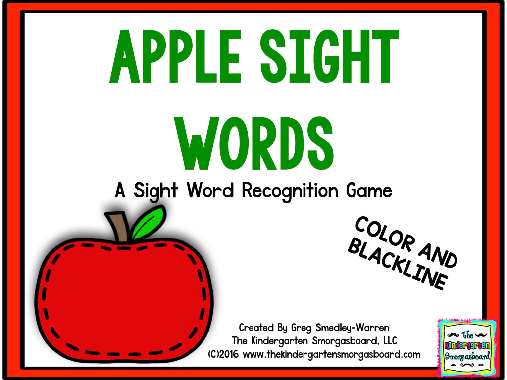 Apple Sight Words Game – The Kindergarten Smorgasboard Online Store