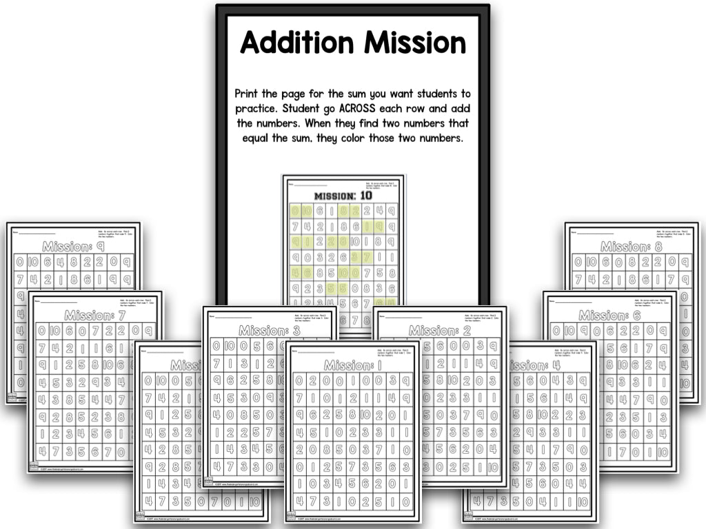 Addition Bootcamp: Adding to 10 (No Theme)