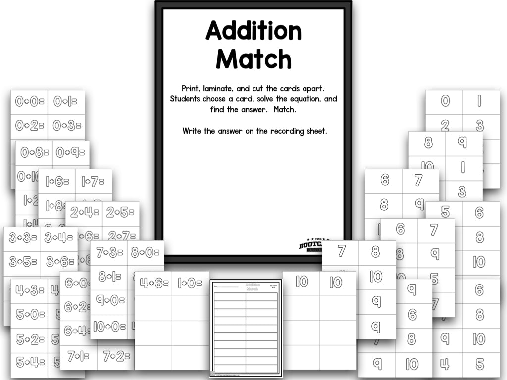 Addition Bootcamp: Adding to 10 (No Theme)