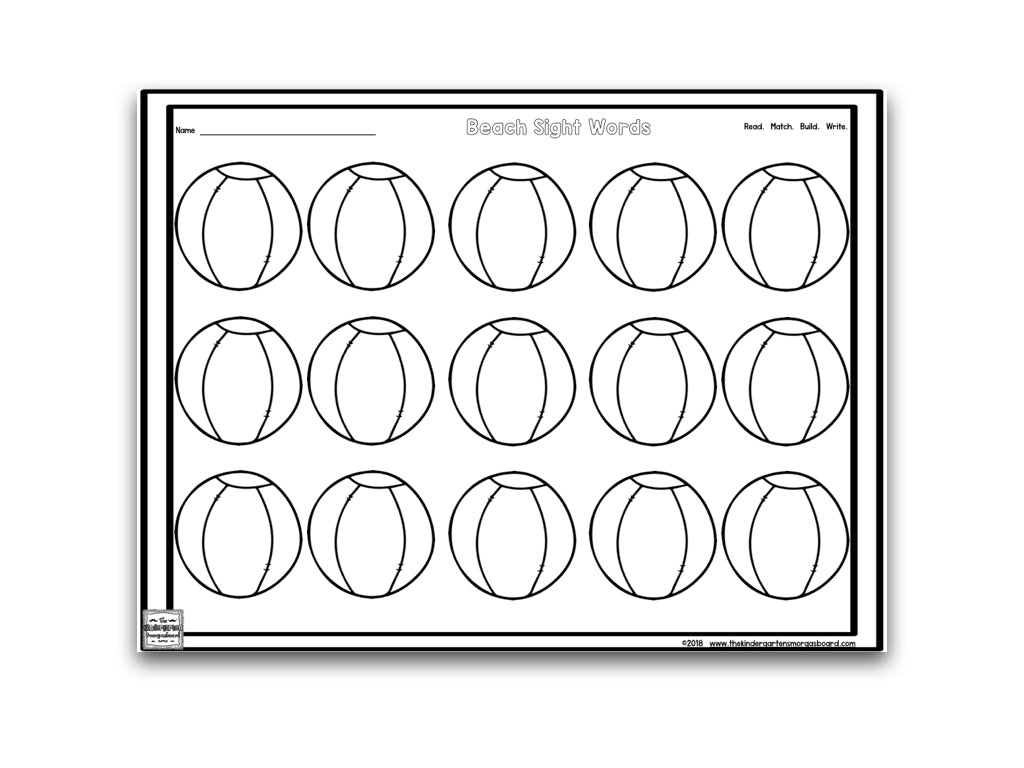 Headed to the Beach Editable Sight Words