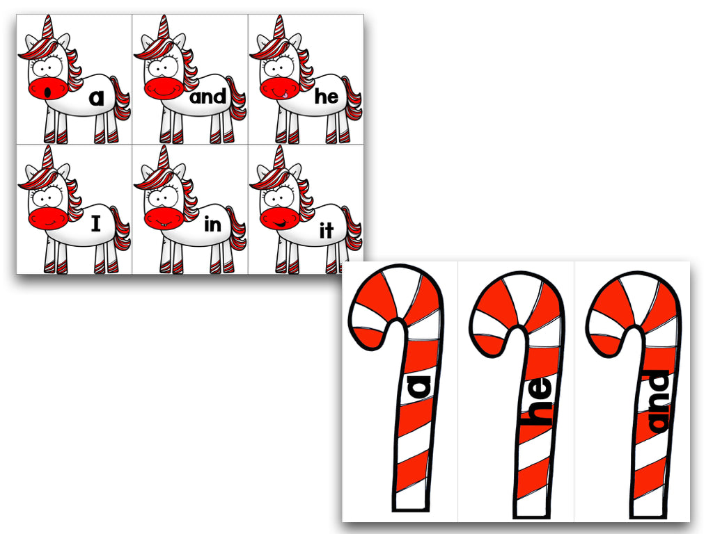 Candy Cane Unicorn Editable Sight Words