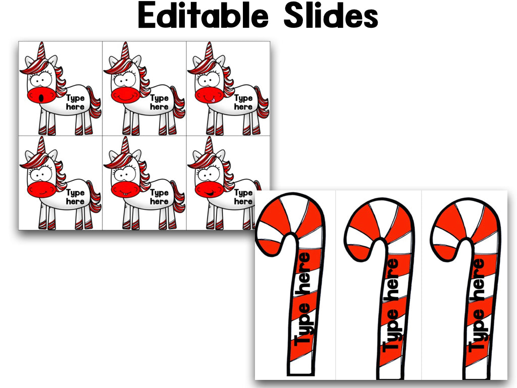 Candy Cane Unicorn Editable Sight Words