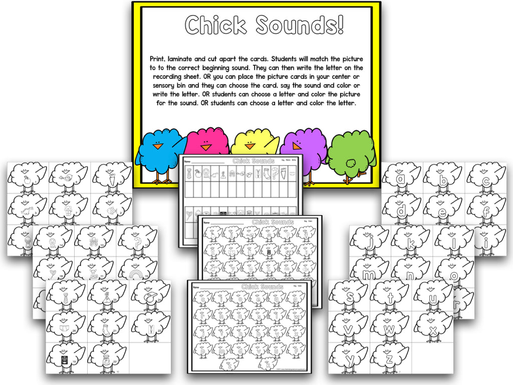 Chicks Easter Blackline Math and Literacy Centers