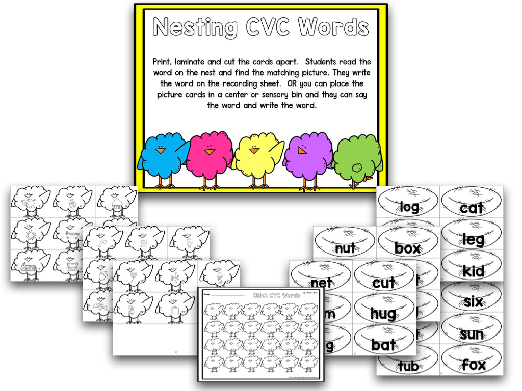 Chicks Easter Blackline Math and Literacy Centers