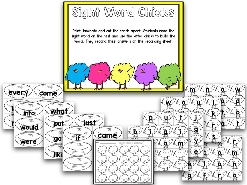 Chicks Easter Blackline Math and Literacy Centers