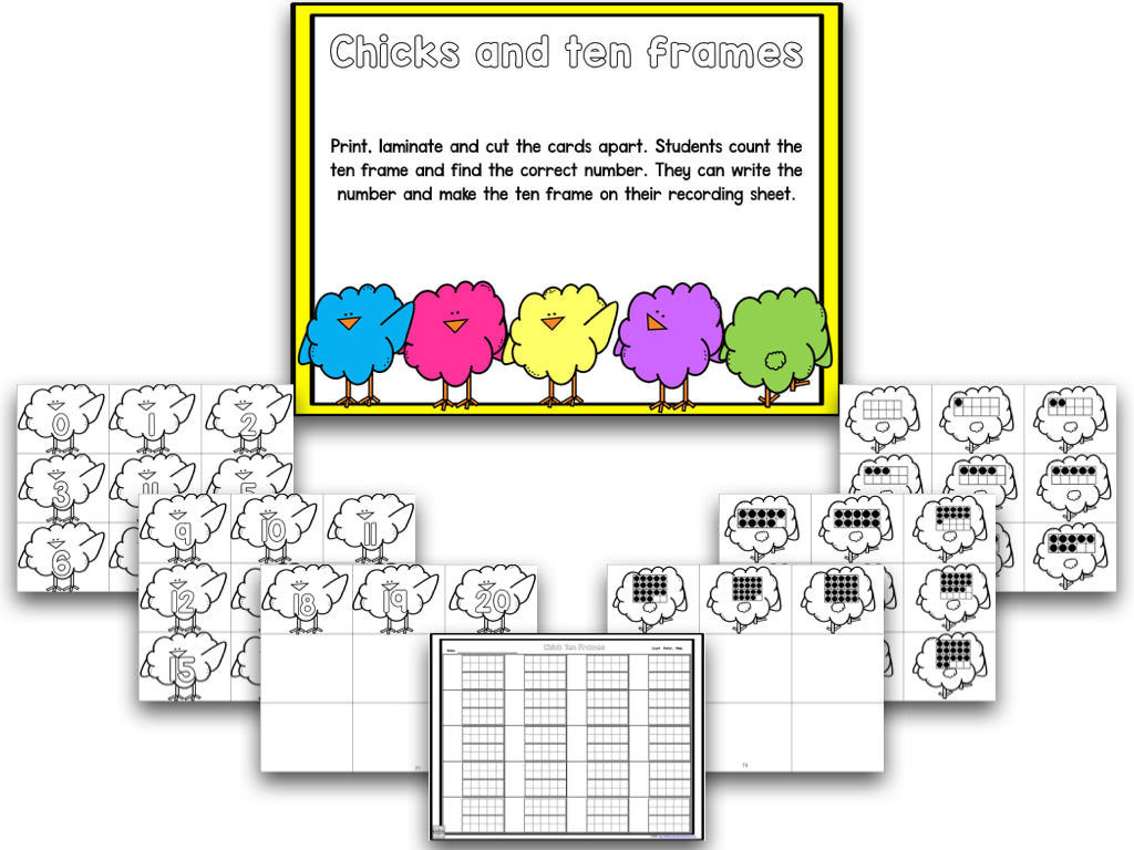 Chicks Easter Blackline Math and Literacy Centers