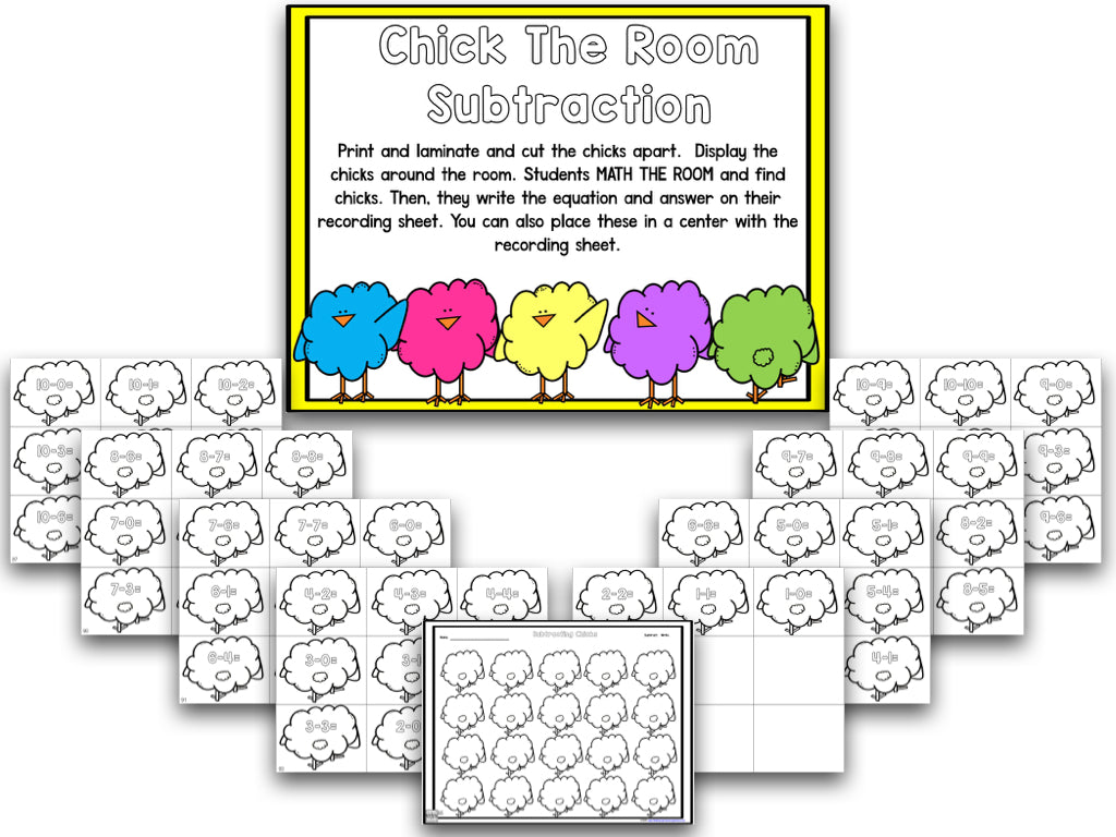 Chicks Easter Blackline Math and Literacy Centers