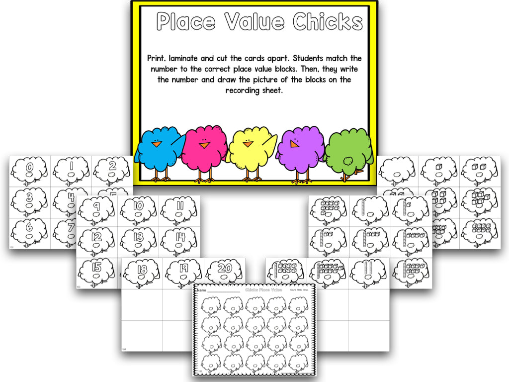 Chicks Easter Blackline Math and Literacy Centers