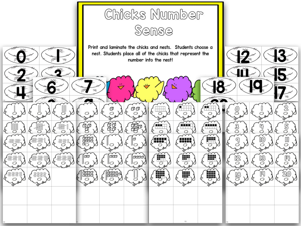 Chicks Easter Blackline Math and Literacy Centers