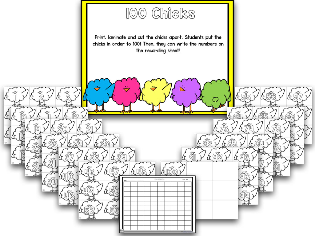 Chicks Easter Blackline Math and Literacy Centers