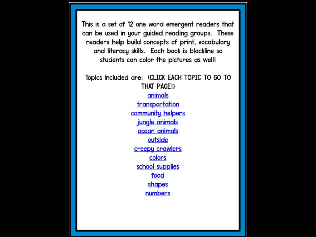 One Word Emergent Readers