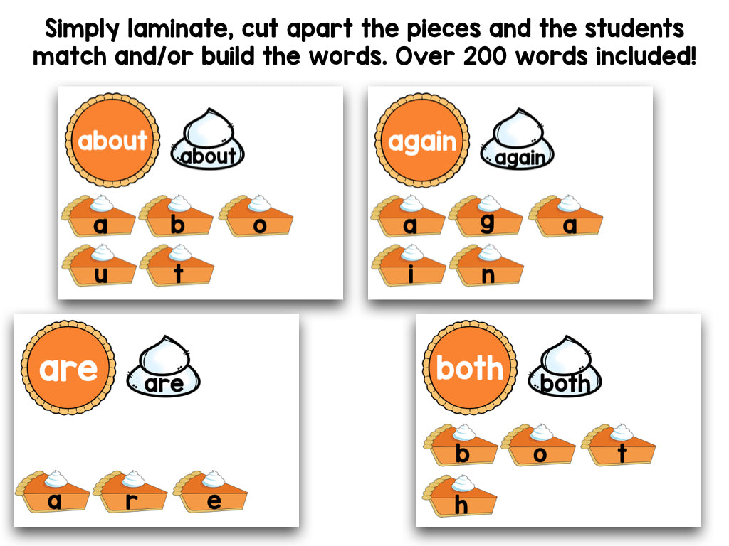 Pumpkin Pie Editable Sight Words