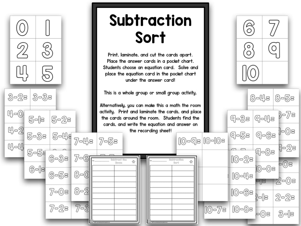 Subtraction Bootcamp: Subtracting to 10 (No Theme)