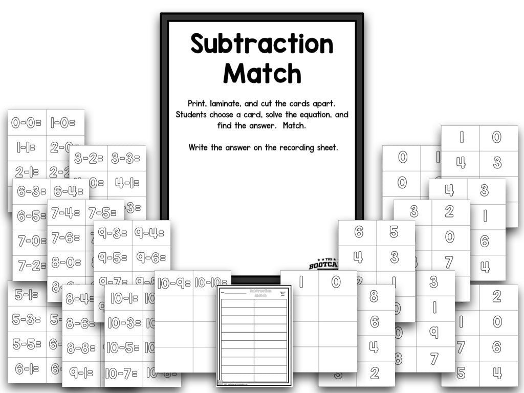 Subtraction Bootcamp: Subtracting to 10 (No Theme)